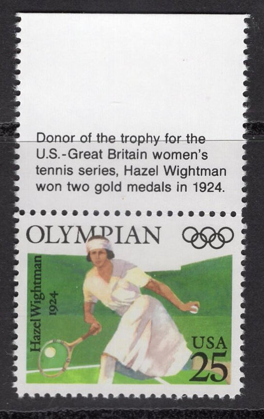 1 TENNIS OLYMPIAN WIGHTMAN 1924 with Descriptive Tab unused Fresh Bright Usa Stamps - Vintage 1990 - Stock# 2498 