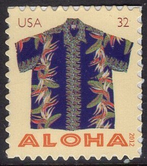 5 HAWAII ALOHA Different SHIRTS see 5 scans Surfers Flowers Shells Fish- Unused Fresh, Bright Stamps- Vintage 2012 Stock#4597 