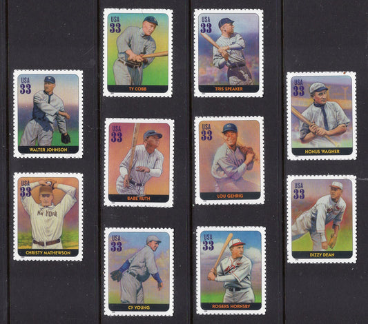 10 BASEBALL HALL of FAME Classic Players Ruth Cobb Young ++ Unused Fresh Usa Postage Stamps - Vintage 2000 - Stock# 3408 ping