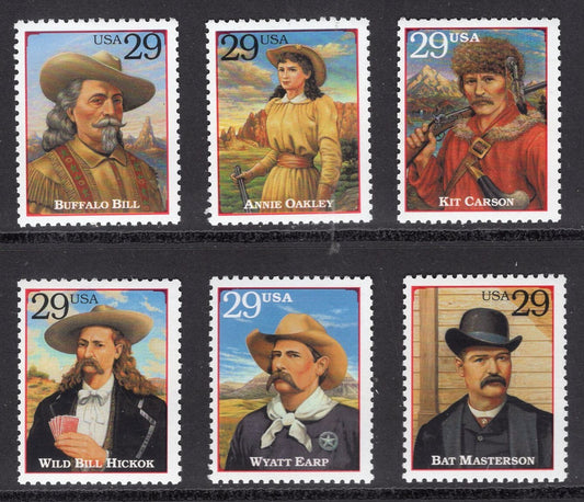 6 WILD WEST LEGENDS Oakley Hickok Buffalo Bill Earp Bright Fresh Mint Unused Usa Postage Stamps- Vintage 1994