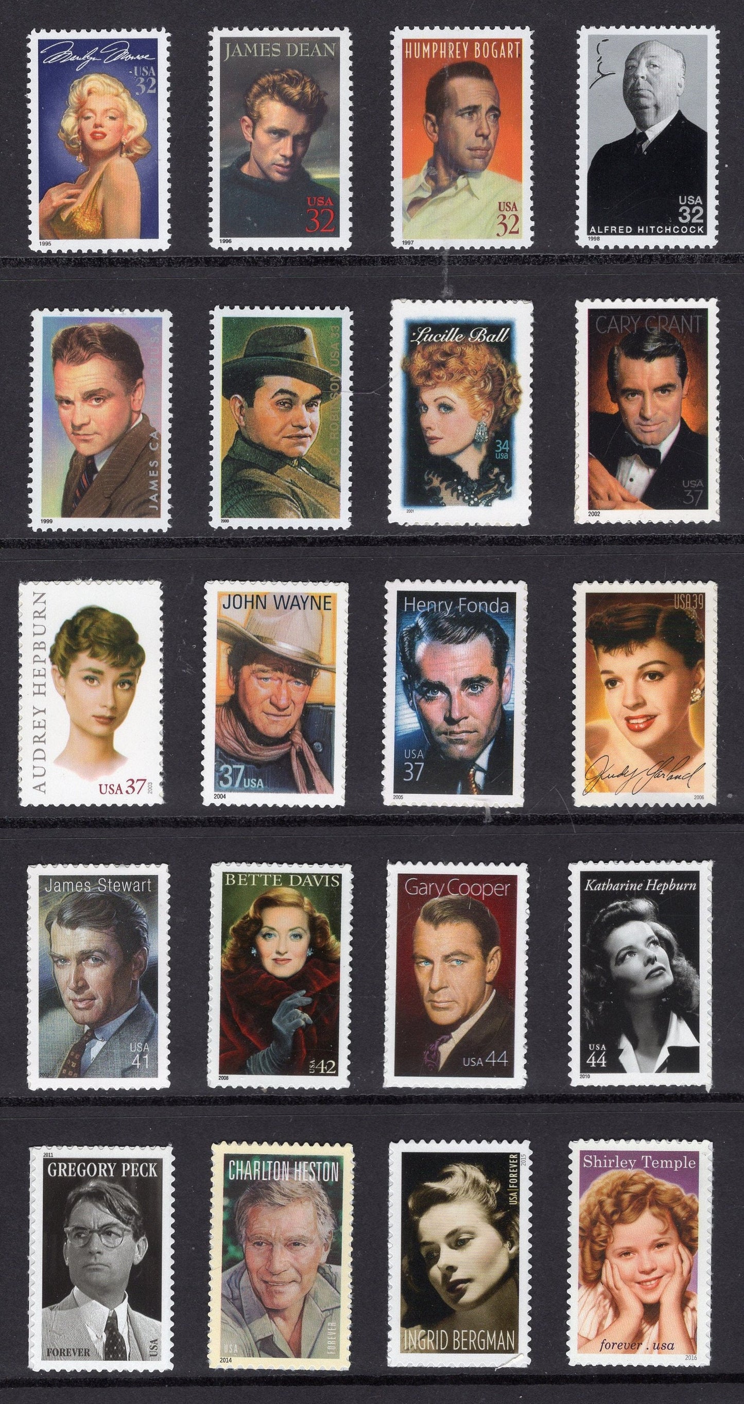 LEGENDS of HOLLYWOOD Complete Collection of 20 Decorative Sheets Tough to assemble! - Fresh US Stamps - Vintage 1995 on