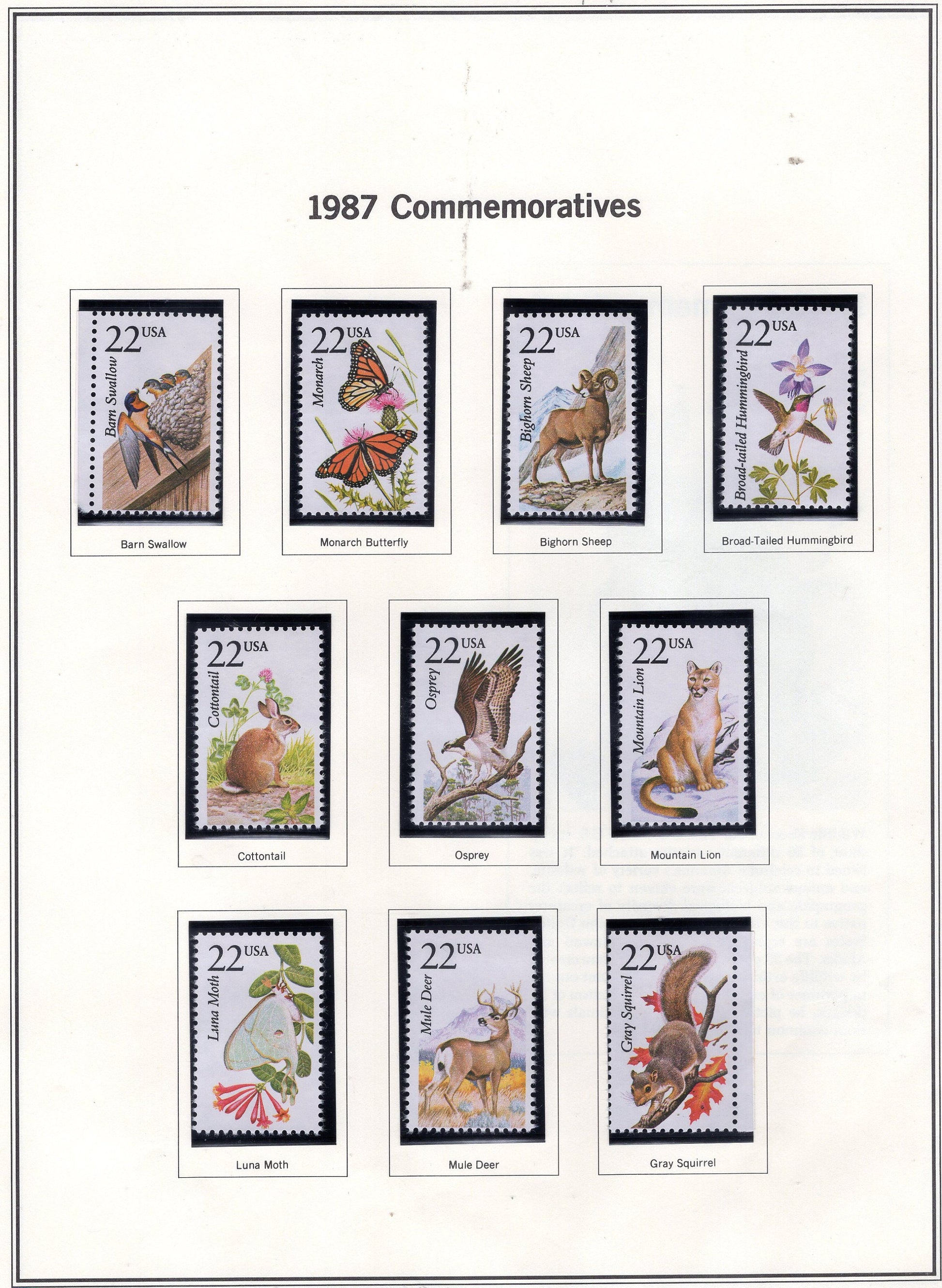 50 WILDLIFE of NORTH AMERICA Different Stamps See 5 Scans Birds Fish Butterflies Fresh Bright Usa -1987 - Stock#2286