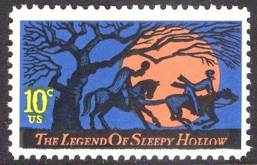 10 HALLOWEEN HEADLESS HORSEMAN Ichabod Crane - Unused Bright Fresh USa Postage Stamps - Vintage 1957 - Stock# 1548 