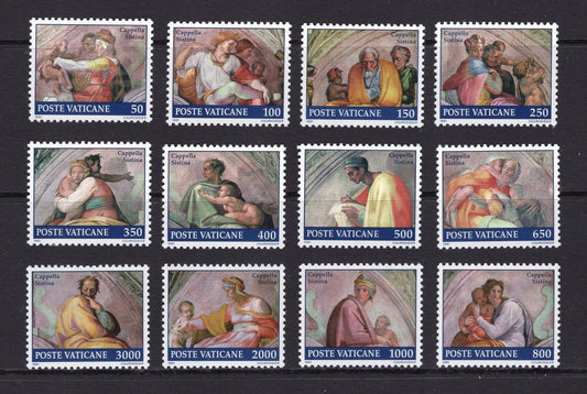 12 SISTINE CHAPEL - VATICAN City Stamps - Paintings from Lunettes Fresh Bright - Vintage 1991 - Stock# 870 ping