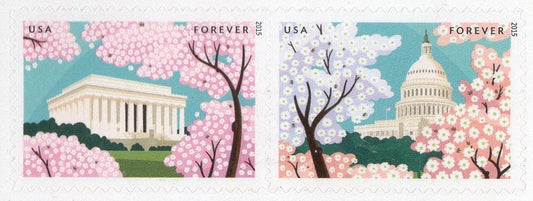 10 CHERRY + DOGWOOD Blossoms of FOREVER Wedding Stamps (in pairs) - Bright Fresh USa Postage Vintage 2015 Stock#4982-83 Pair x5
