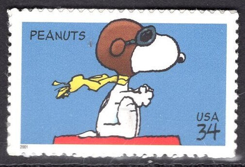SNOOPY PEANUTS Sheet of 20 with Decorative Header Unused Fresh Bright Usa Postage Stamps - Vintage 2001 - Stock# 3507M 