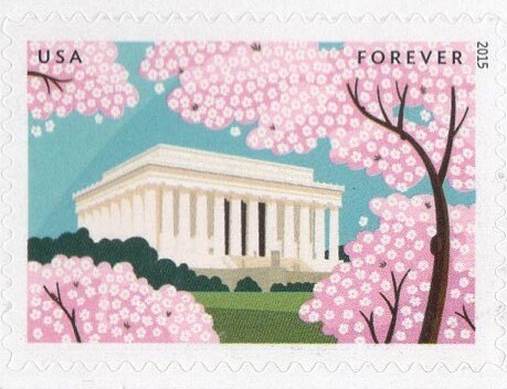 10 CHERRY BLOSSOMS Wedding - Always Valid for First Class Mail Lincoln Memorial - Bright Fresh USa Postage - Stock#4982 