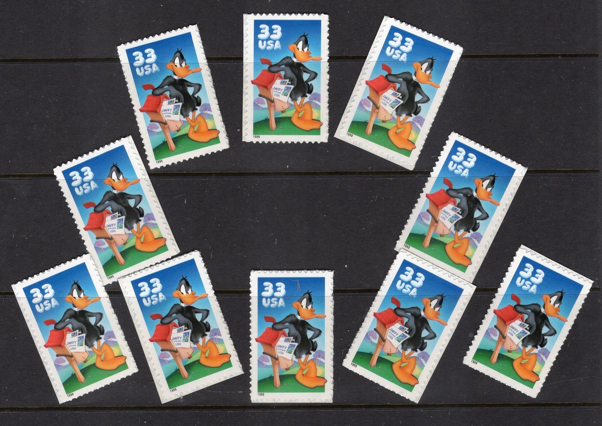 10 DAFFY DUCK LOONEY Tunes Stamps Mailbox Bright, Bright Unused USa Postage Stamps -Vintage 1999 - Stock# 3306 ping