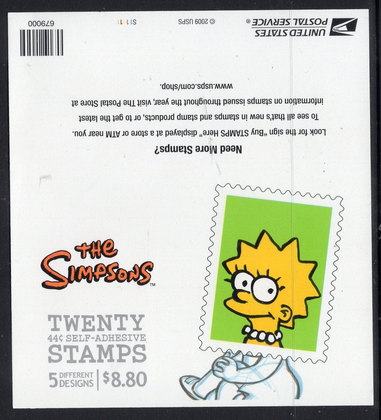 1 SIMPSONS SHEET of 20 - 4 Rows x5 Unused Fresh Simpson USa Postage Stamps Quantity Available - Vintage 2009 - Stock# 4399 