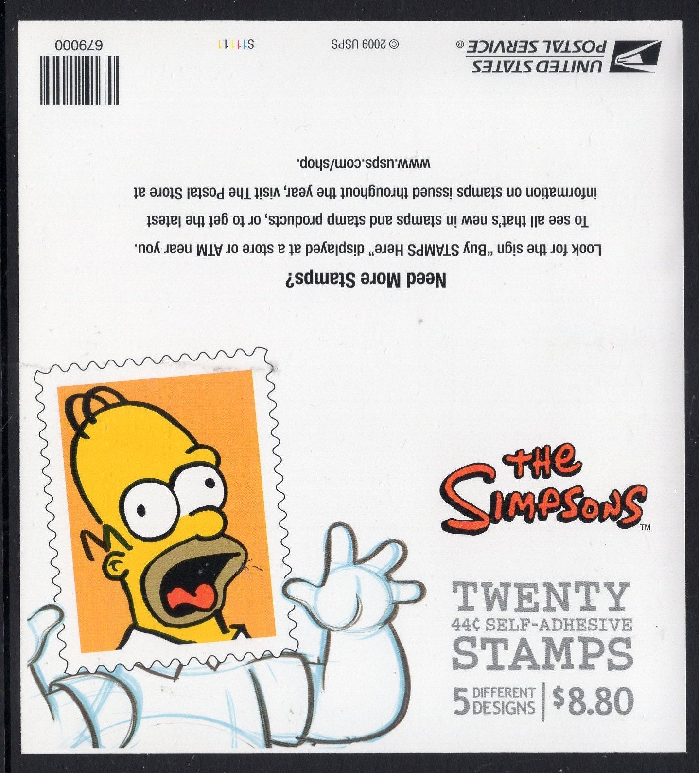 1 SIMPSONS SHEET of 20 - 4 Rows x5 Unused Fresh Simpson USa Postage Stamps Quantity Available - Vintage 2009 - Stock# 4399 