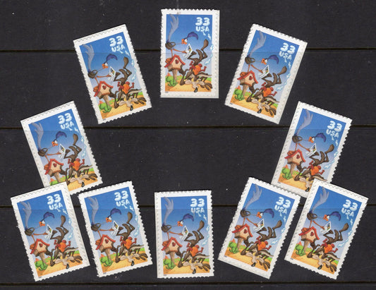10 ROAD RUNNER Coyote LOONEY Tunes Stamps Mailbox Bright, Bright Unused USa Stamps - Vintage 2000-Quantity- Stock# 3391 