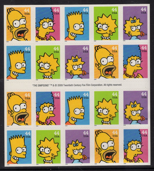 1 SIMPSONS SHEET of 20 - 4 Rows x5 Unused Fresh Simpson USa Postage Stamps Quantity Available - Vintage 2009 - Stock# 4399 