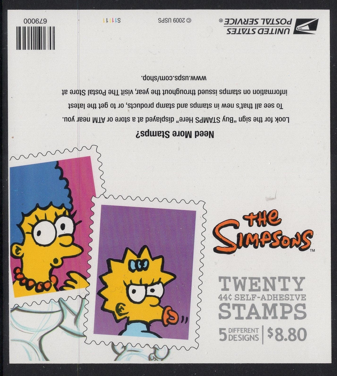 1 SIMPSONS SHEET of 20 - 4 Rows x5 Unused Fresh Simpson USa Postage Stamps Quantity Available - Vintage 2009 - Stock# 4399 