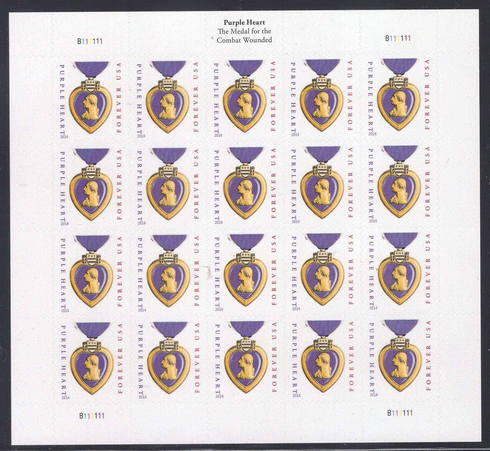 PURPLE HEART 2014 WAR Sheet of 20 with 2014 Inscription USa Postage Stamps Quantity Available Vintage 2014 -Stock# 4704b 