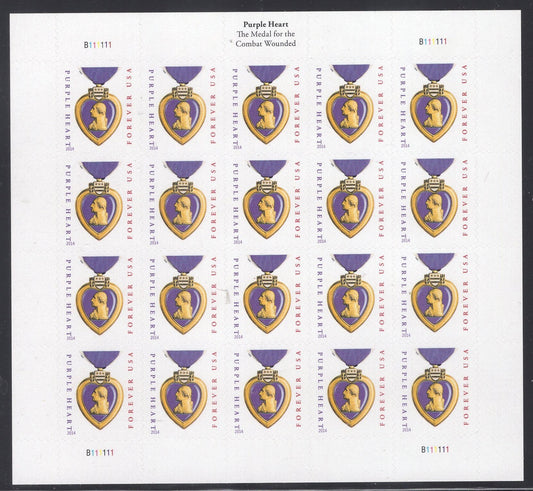 PURPLE HEART 2014 WAR Sheet of 20 with 2014 Inscription USa Postage Stamps Quantity Available Vintage 2014 -Stock# 4704b 