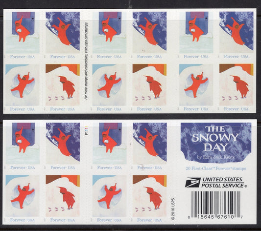 SNOWY DAY Booklet of 20 Winter Snow Holiday Christmas Postage Stamps - Bright Fresh Vintage 2017 Stock# 5246 ping