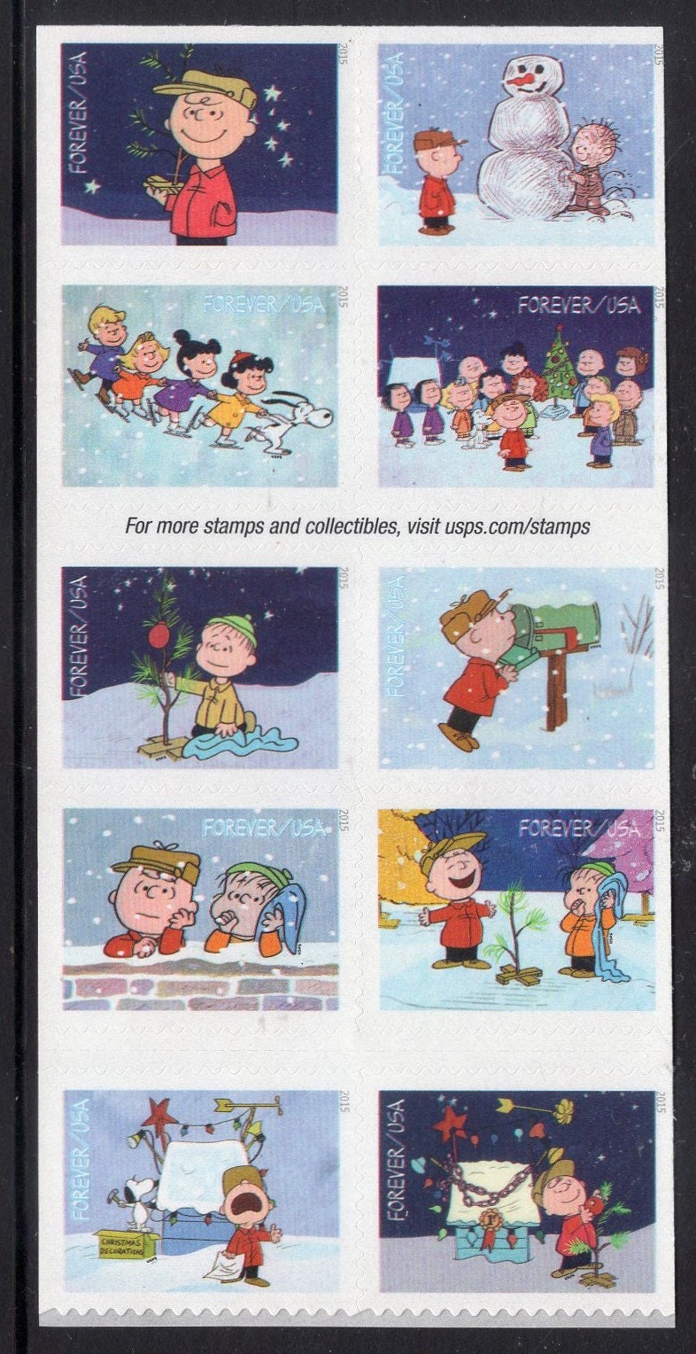 10 CHARLIE BROWN CHRISTMAS Different Peanuts Stamps in Block of 10 - Bright, Unused Fresh Stock# 5021-30