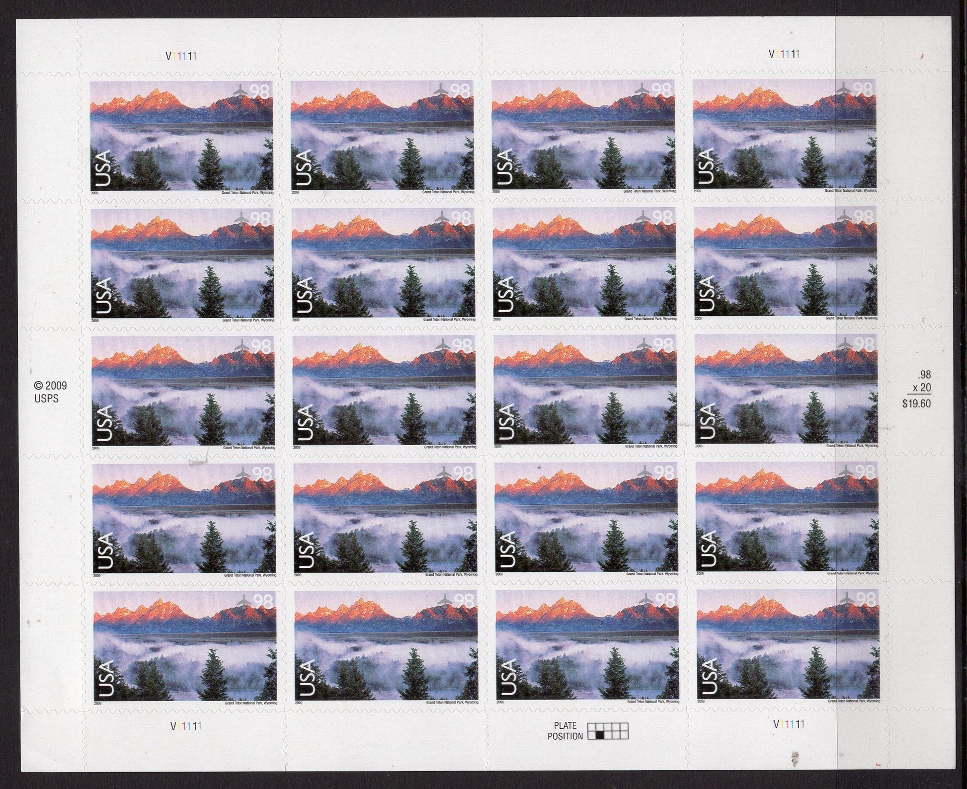 GRAND TETON PARK Wyoming Sheet of 20 Scenic Usa Landscapes Stamps - Unused, Fresh, Bright - Vintage 2009 - Stock# C147 M 