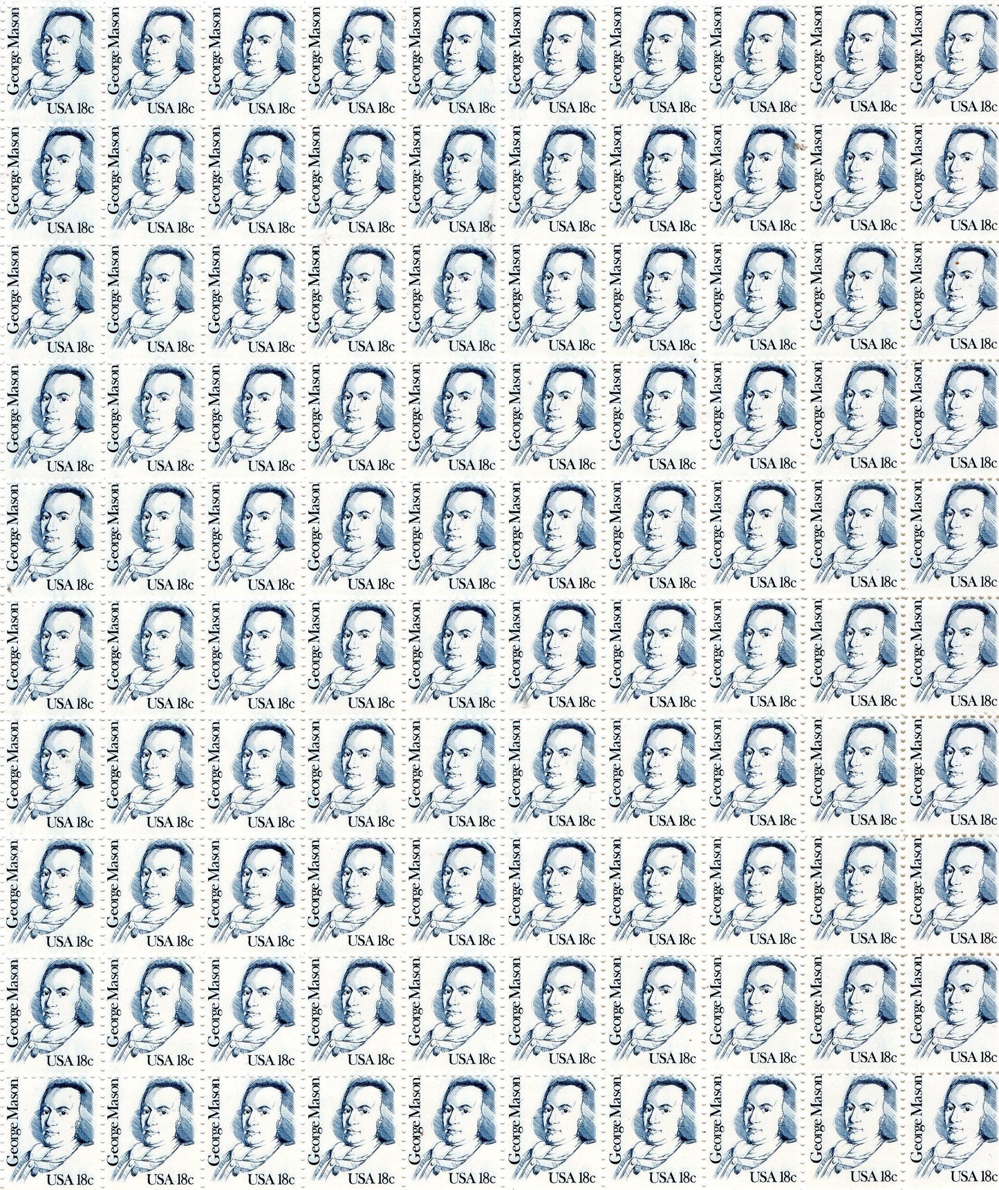 GEORGE MASON VIRGINIA Resolves Constitution University Rights Scarce Sheet of 100 - Unused, Fresh - Vintage 1981 -Stock# 1858 