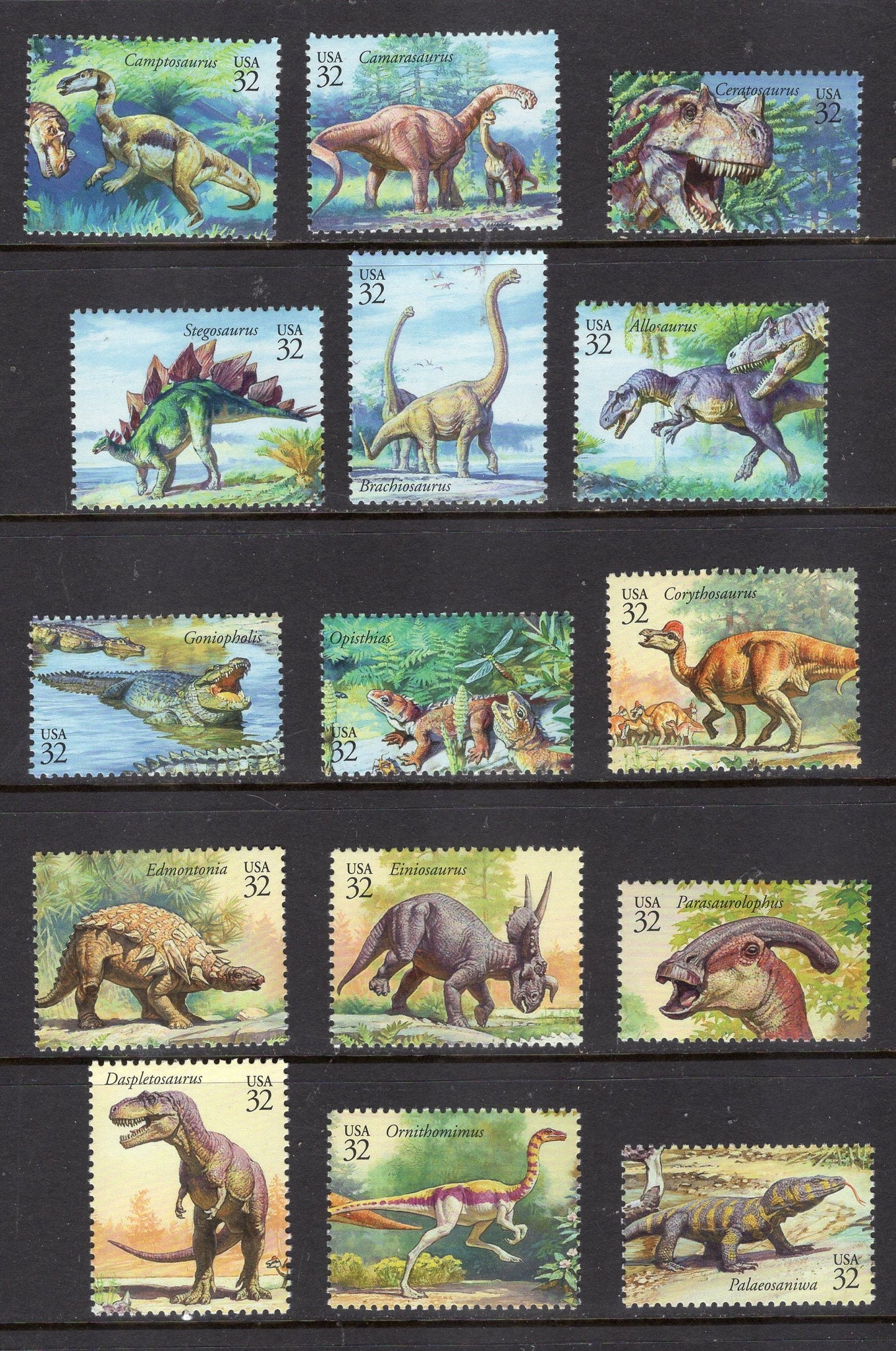 15 DINOSAUR USA STAMPS Depicting the World of Dinosaurs - Unused, Fresh, Bright Stamps - Vintage 1997 -Stock# 3136a-o ping