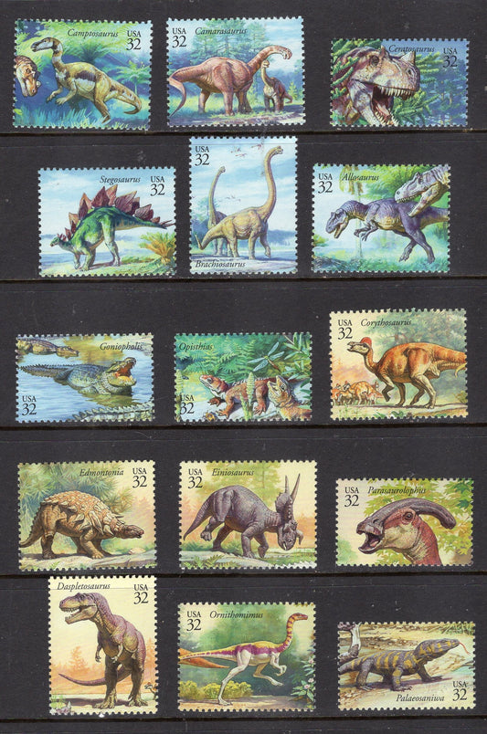 15 DINOSAUR USA STAMPS Depicting the World of Dinosaurs - Unused, Fresh, Bright Stamps - Vintage 1997 -Stock# 3136a-o ping
