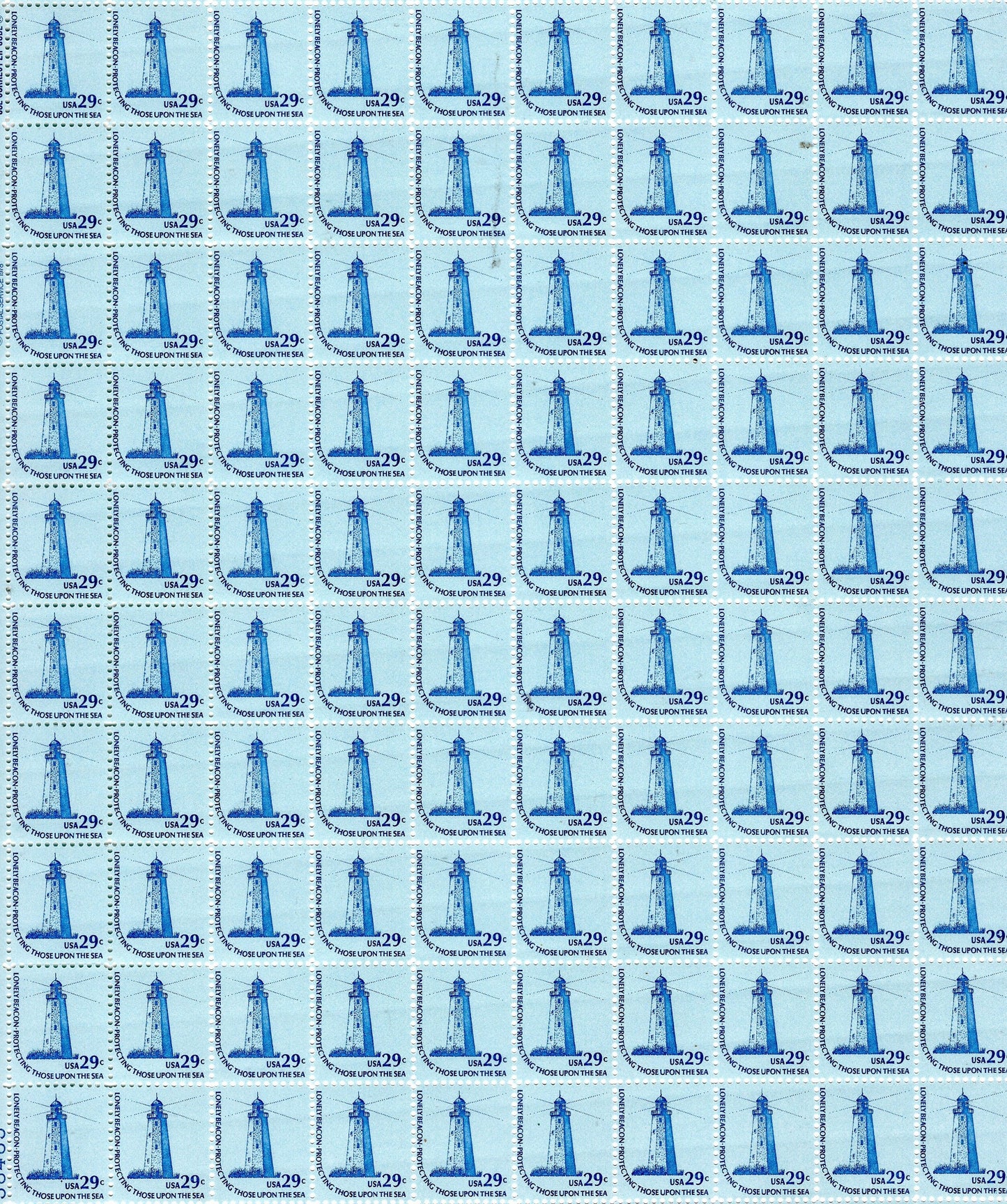 LIGHTHOUSE SANDY HOOK New Jersey Scarce Sheet of 100 - Fresh Bright Stamps - Vintage 1978 -Stock# 1605 ping