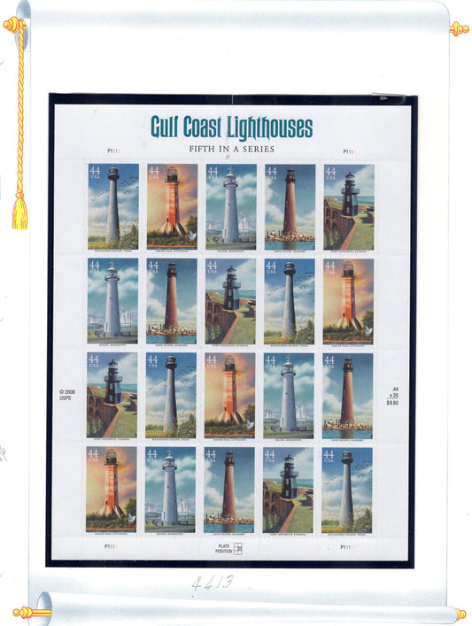 GULF Coast LIGHTHOUSES FOREVER Sheet of 20 Stamps - Mint, Bright and Post Office Fresh - Vintage 2009 - Stock# 4409 M 