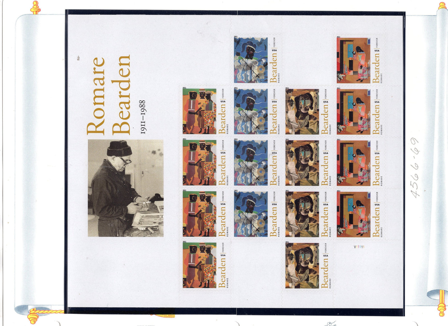 ROMARE BEARDEN ART Paintings Black American Heritage Decorative Sheet of 20 - Bright - Vintage 2011 - Stock# 4566 