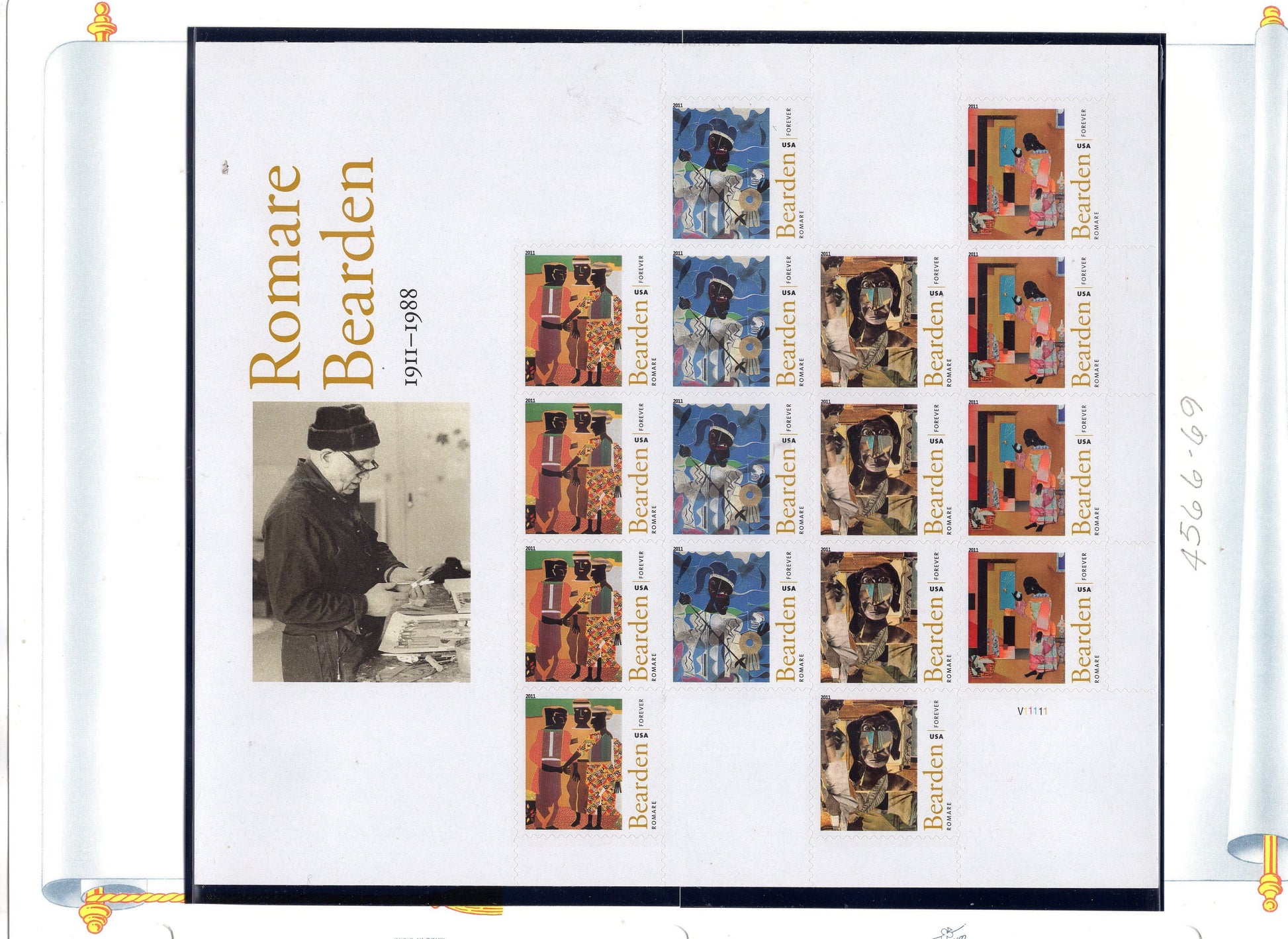 ROMARE BEARDEN ART Paintings Black American Heritage Decorative Sheet of 20 - Bright - Vintage 2011 - Stock# 4566 