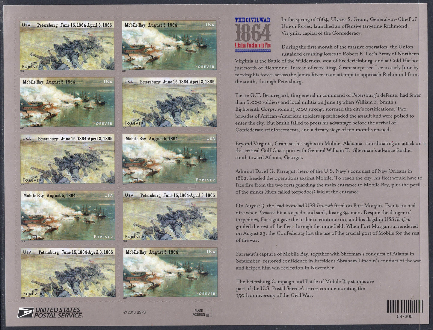 CIVIL WAR 1861-1865 COMPLETE Anniversary Collection of 5 Sheets of 12 Stamps - Mint Bright Fresh - Stock# 4522/4980 