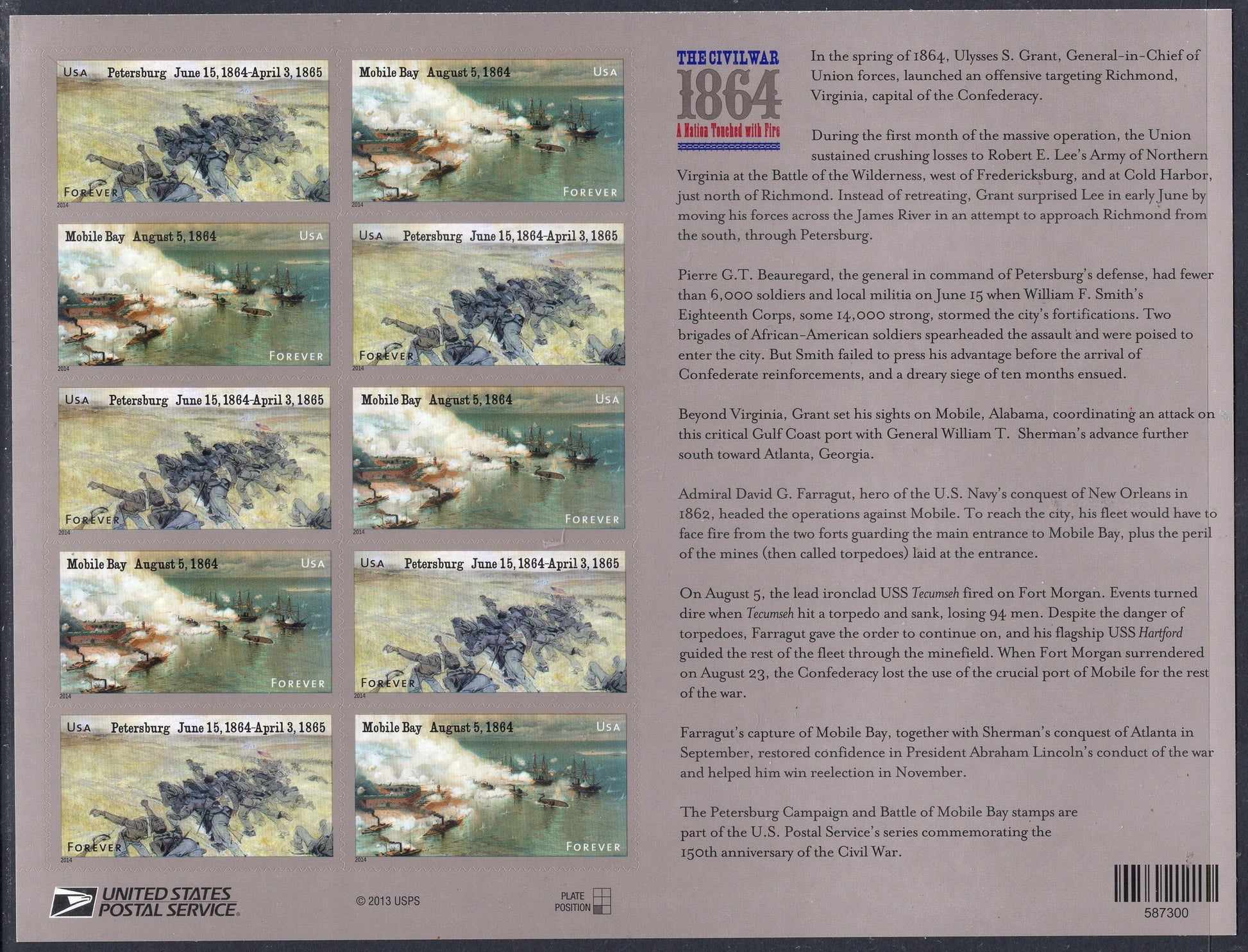 CIVIL WAR 1861-1865 COMPLETE Anniversary Collection of 5 Sheets of 12 Stamps - Mint Bright Fresh - Stock# 4522/4980 