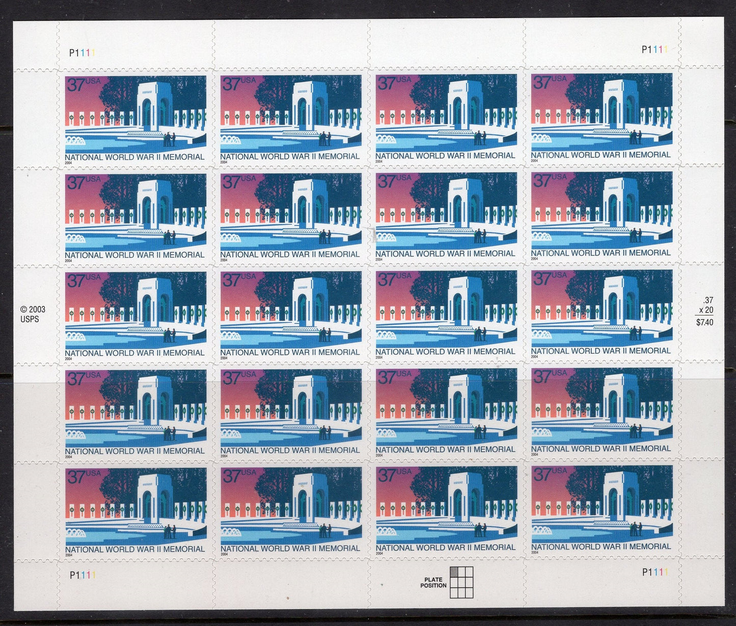 WORLD WAR II 2 Memorial of 20 Stamps Self-adhesive 2004 Stock# 3862 