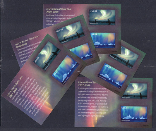 FIVE INTERNATIONAL POLAR Year Aurora borealis australis Sheets of 2 84c Stamps - Bright Fresh - Vintage 2007 - Stock# 4123 x5 