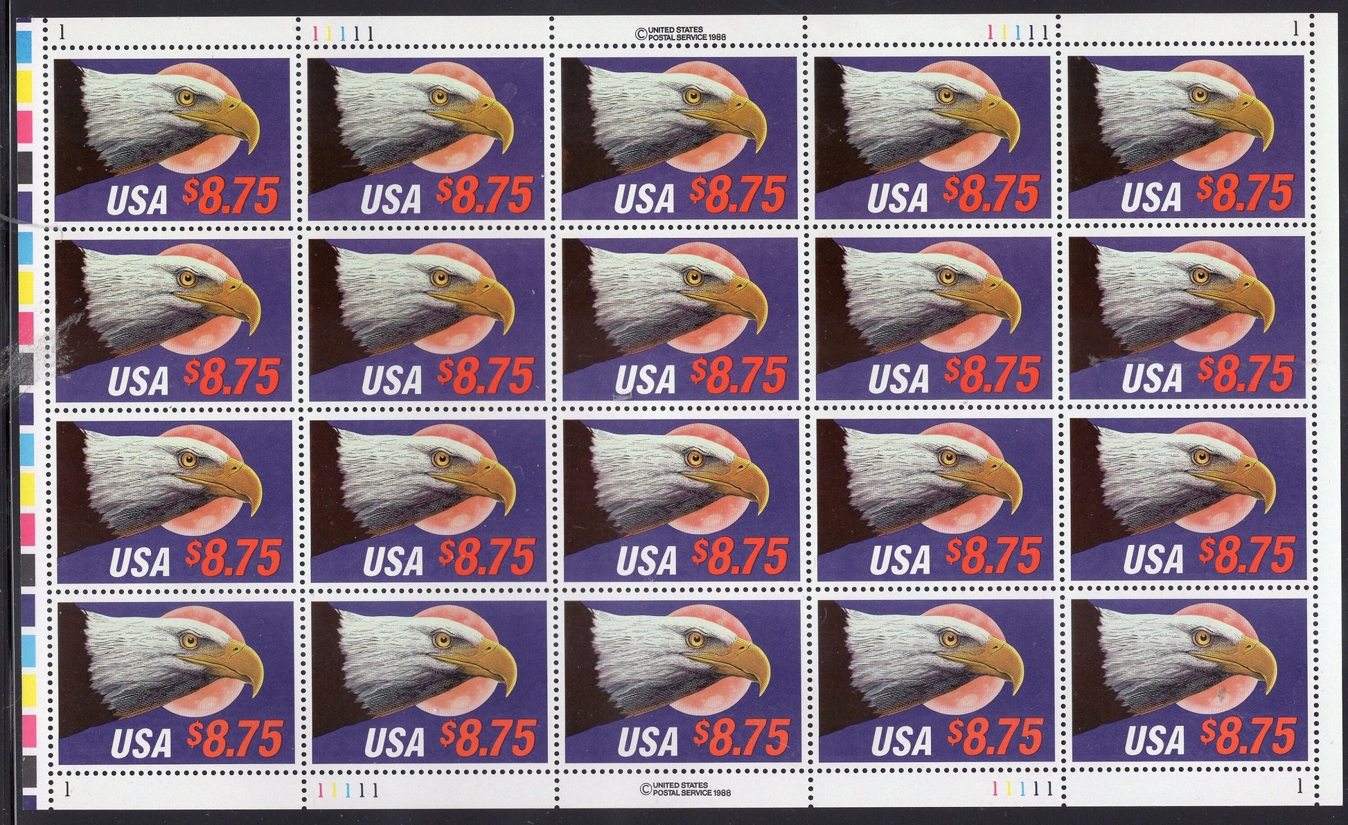 EAGLE and MOON EXPRESS Mail 8.75 Rather Scarce Rarely Seen Sheet of 20 Stamps - Bright Fresh - Vintage 1988 - Stock# 2349 M 