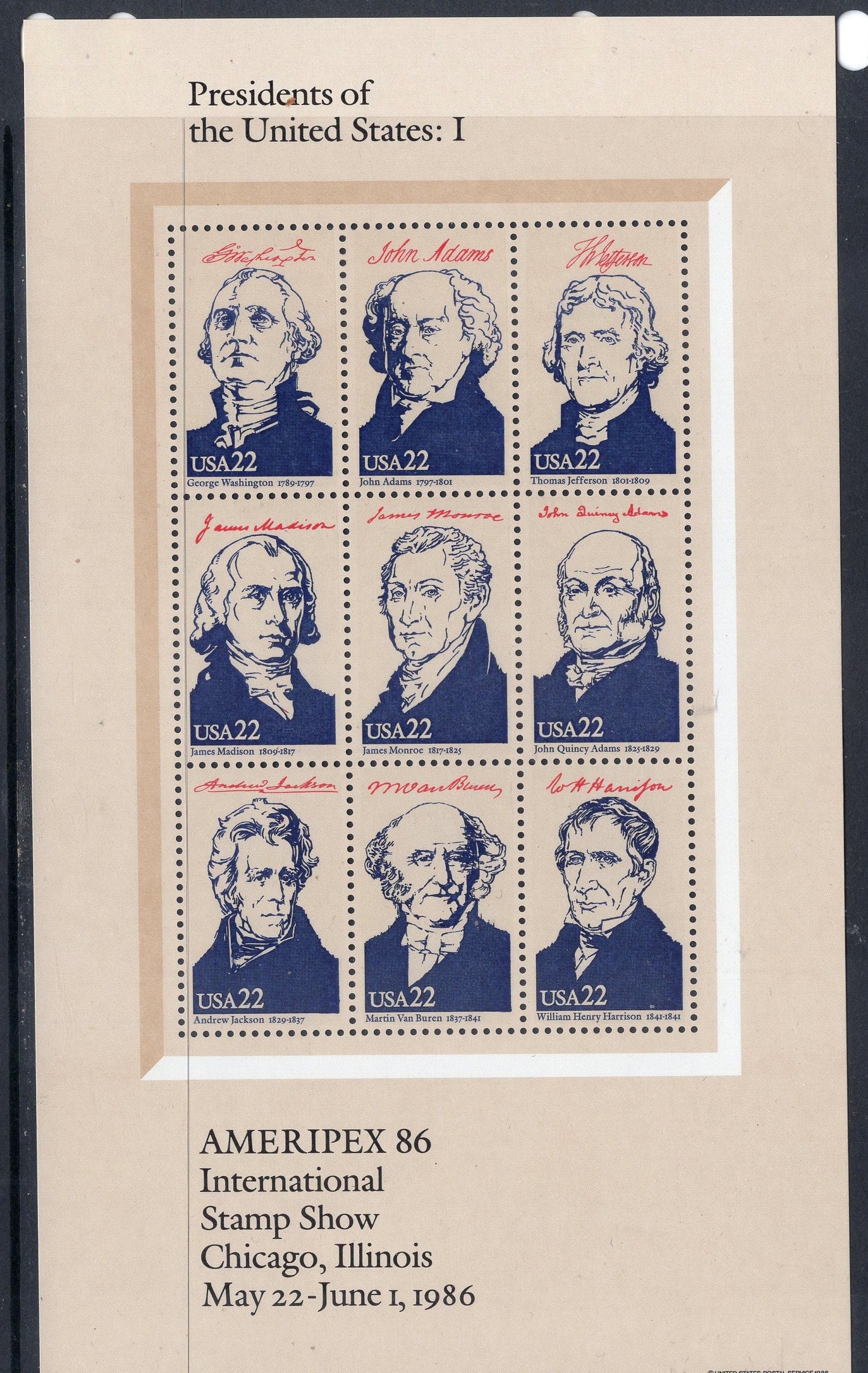 35 PRESIDENTS + the WHITE HOUSE in 4 Decorative Sheets of 9 - Vintage 1986 - Stock# 2216 ping