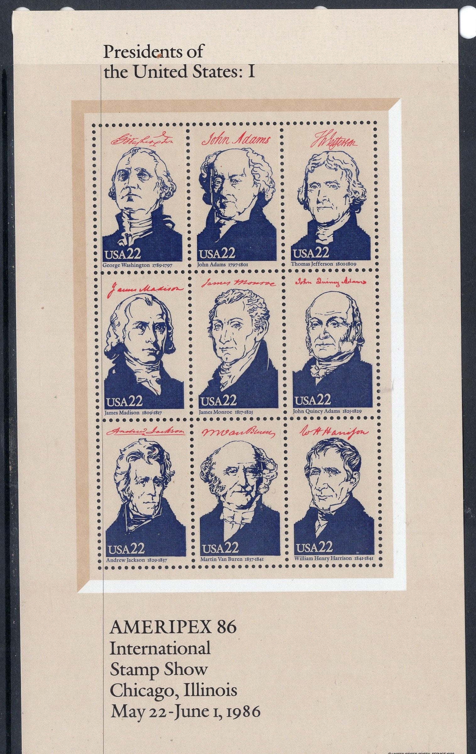 35 PRESIDENTS + the WHITE HOUSE in 4 Decorative Sheets of 9 - Vintage 1986 - Stock# 2216 ping