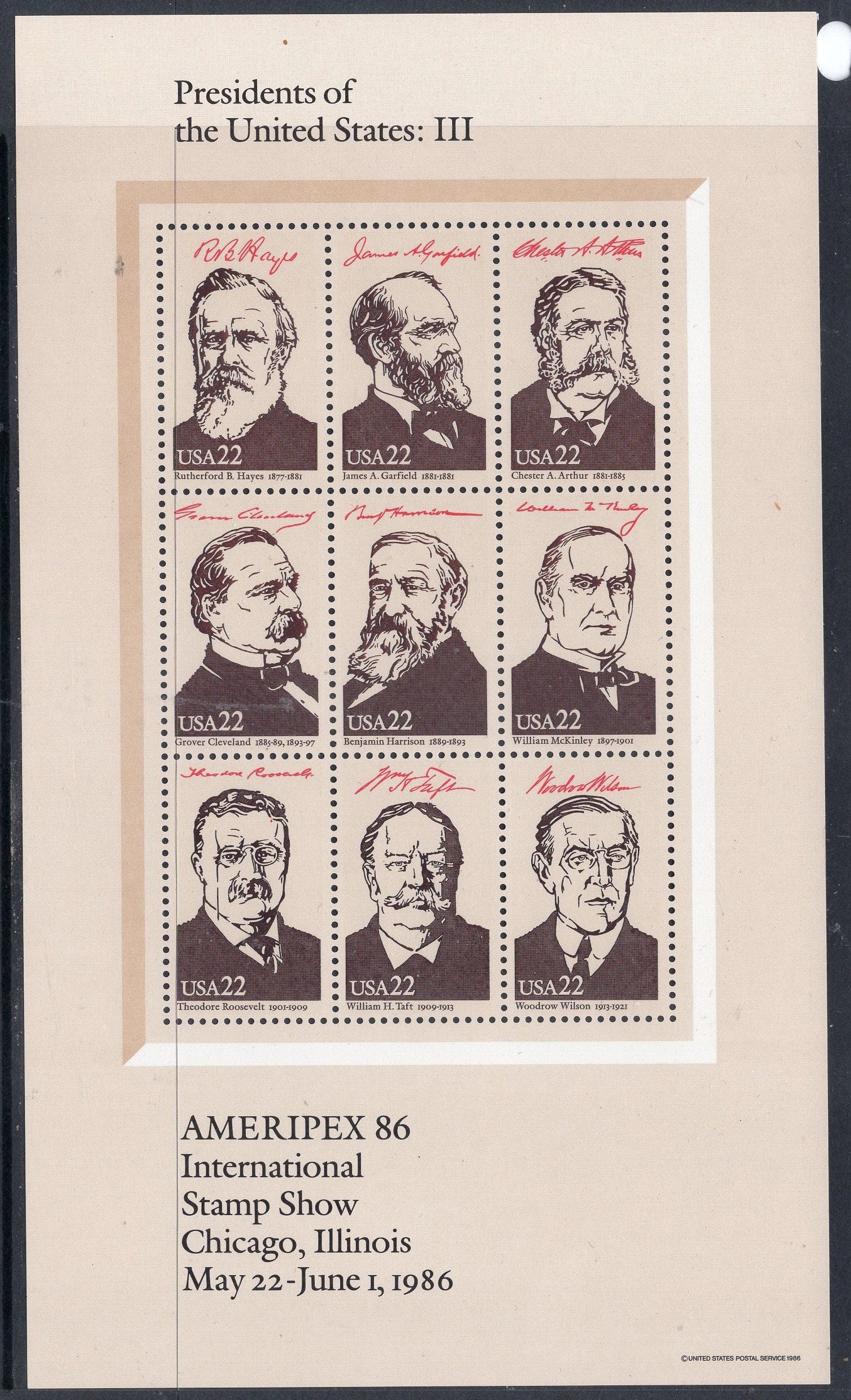 35 PRESIDENTS + the WHITE HOUSE in 4 Decorative Sheets of 9 - Vintage 1986 - Stock# 2216 ping