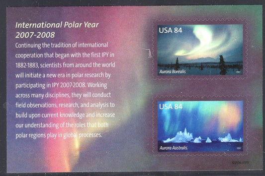 INTERNATIONAL POLAR YEAR Aurora borealis australis Sheet of 2 84c Stamps - Bright Fresh - Vintage 2007 - Stock# 4123 M 