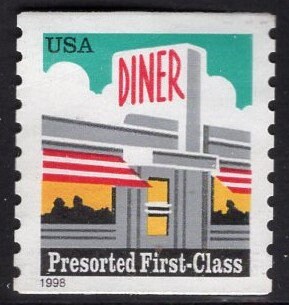 10 ART DECO DINER Stamps - Food Bright Fresh - Vintage 1998 - Requires Easy-to-get Post Office Permit for Use - Stock# 3208 
