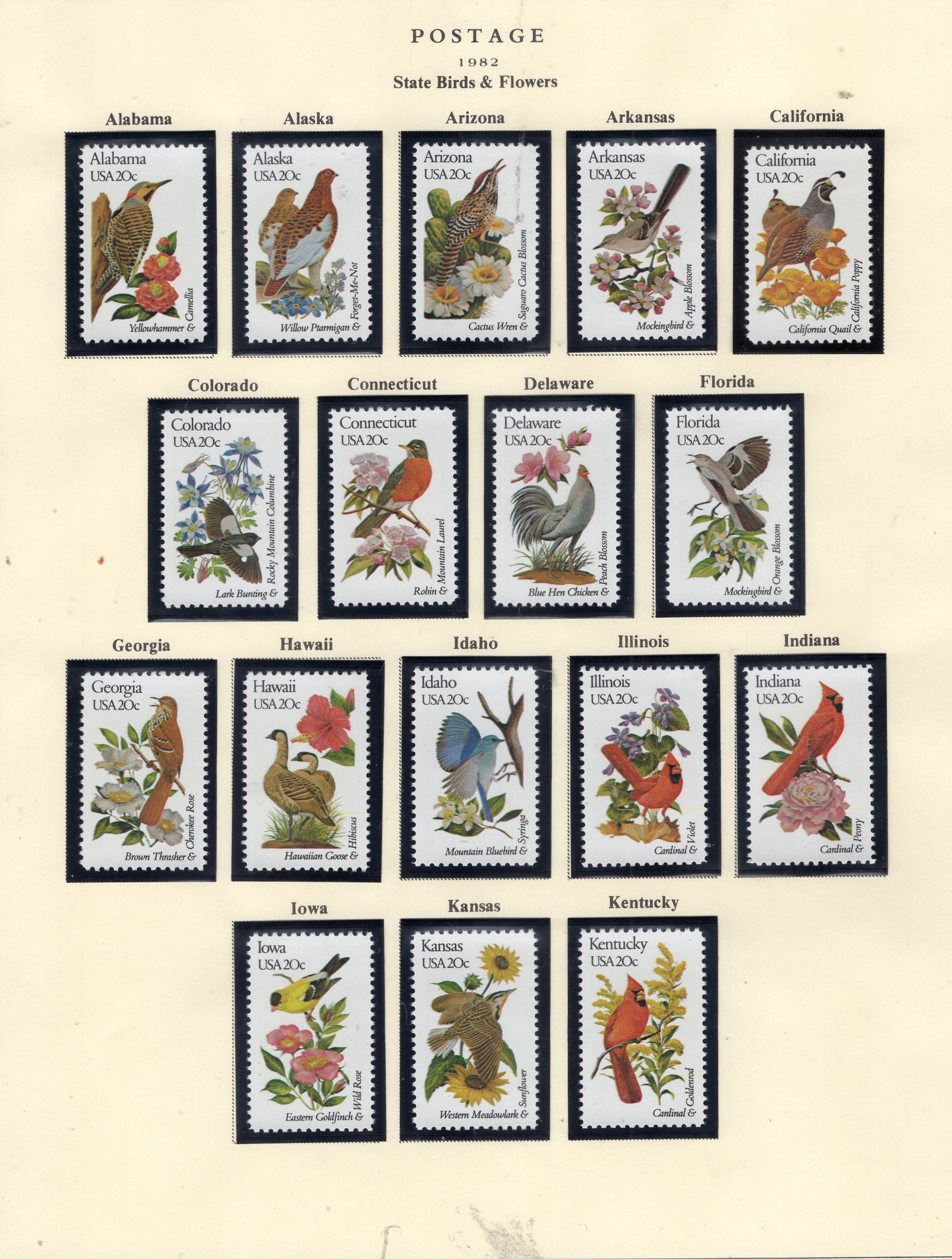 50 STATE BIRDS FLOWERS - All Different Stamps - Please See the 3 Scans Fresh Bright Usa -Vintage 1982 - 1953 w/ Tracking