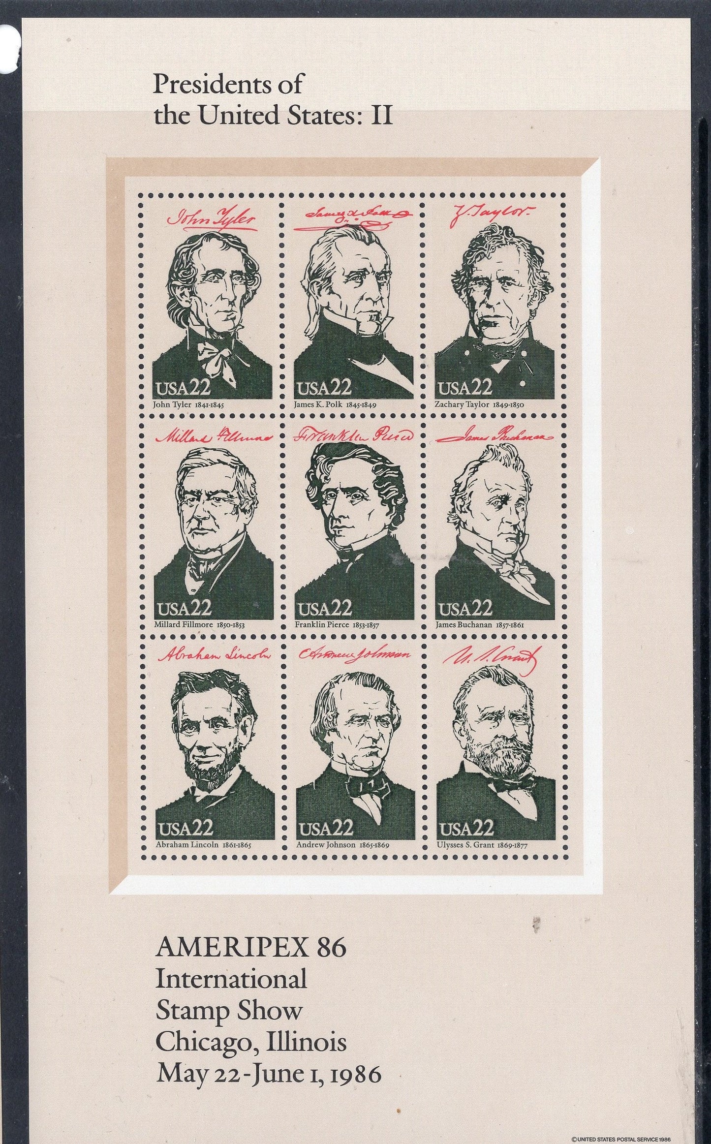 35 PRESIDENTS + the WHITE HOUSE in 4 Decorative Sheets of 9 - Vintage 1986 - Stock# 2216 ping