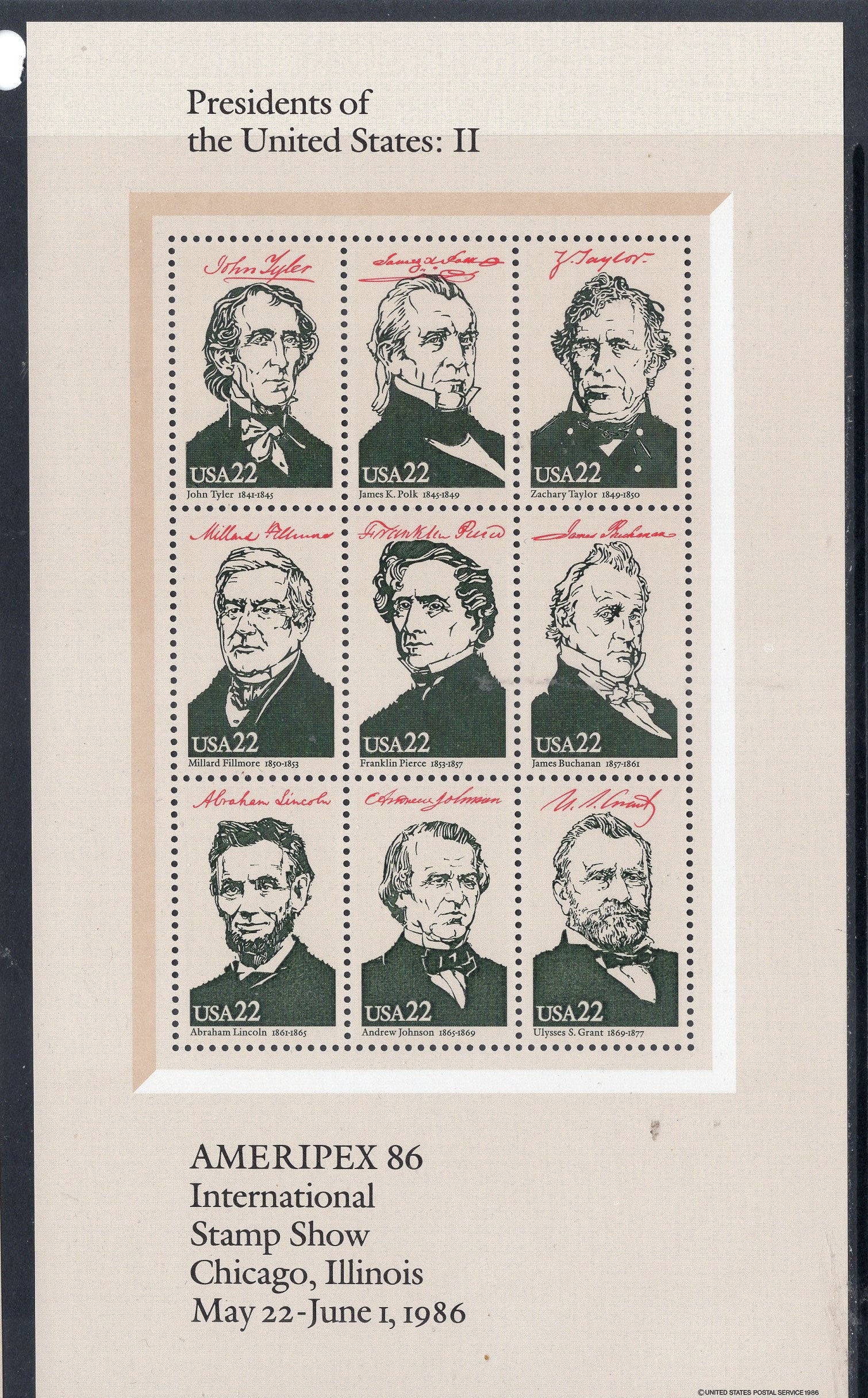 35 PRESIDENTS + the WHITE HOUSE in 4 Decorative Sheets of 9 - Vintage 1986 - Stock# 2216 ping