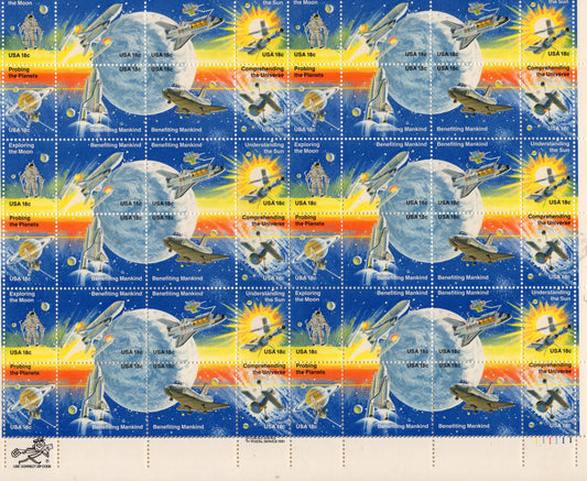 SPACE ACHIEVEMENTS Sheet of 48 Stamps Moon Walk Shuttle Skylab Moon Pioneer - Bright Fresh - Vintage 1981 - Stock# 1912 Sh 