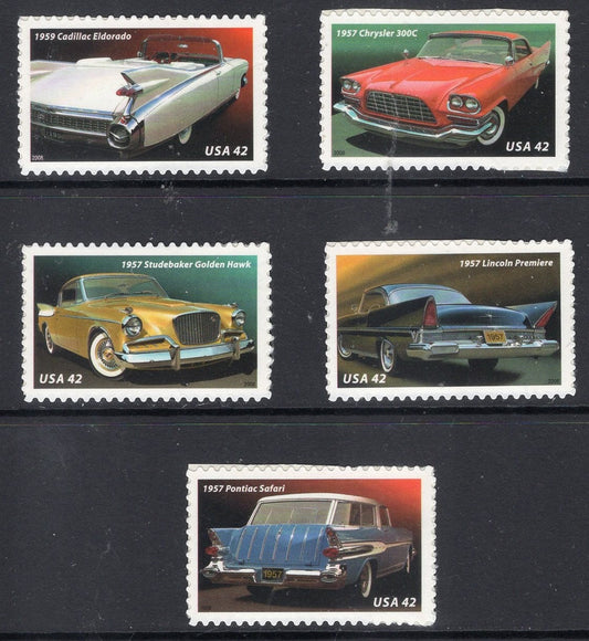 10 1950's AUTOMOBILES CARS Cadillac Studebaker Hawk Pontiac Lincoln Chrysler Unused Postage Stamps - Vintage 2008 -Stock# 4353