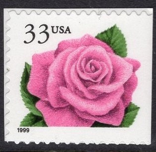 10 PINK CORAL ROSE Flower Wedding Suitable - Bright Fresh 33c Postage Stamps - Quantity available - Vintage 1999 - Stock# 3052