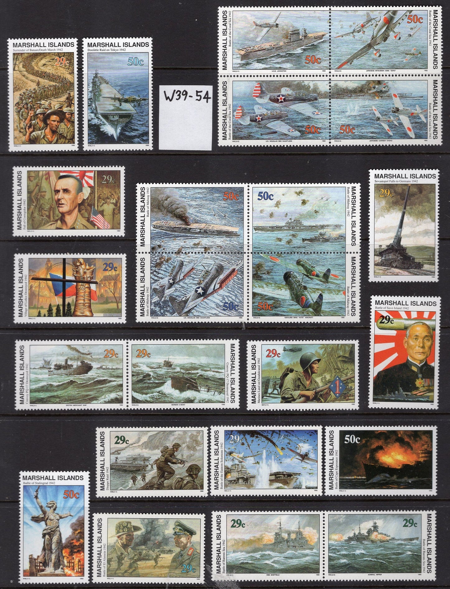 WORLD WAR II WW2 History 1939-1945 Hiroshima Iwo Jima shown on 155 Marshall Islands VFNHStamps - Vintage1989-95 - Stock# WW2 