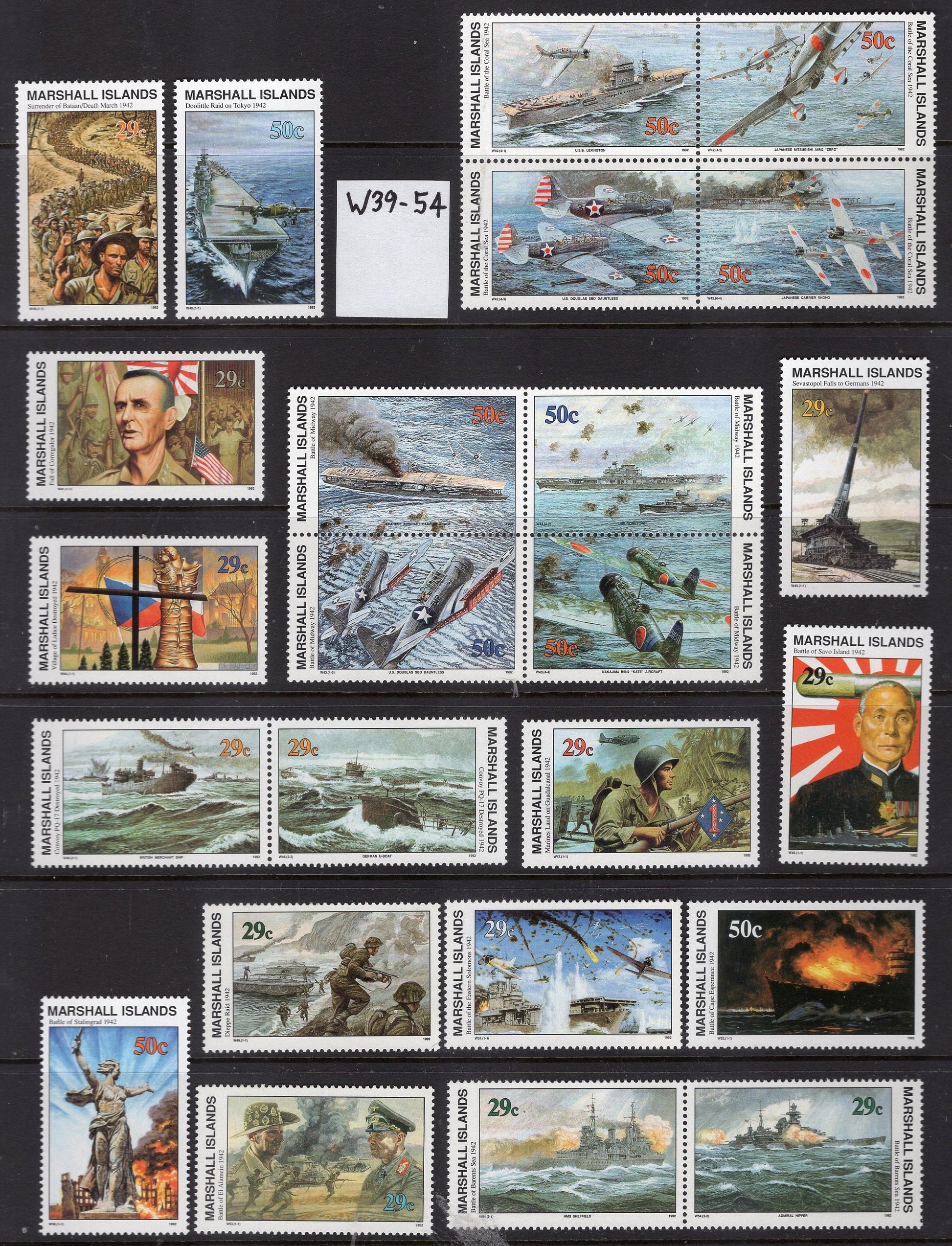 WORLD WAR II WW2 History 1939-1945 Hiroshima Iwo Jima shown on 155 Marshall Islands VFNHStamps - Vintage1989-95 - Stock# WW2 
