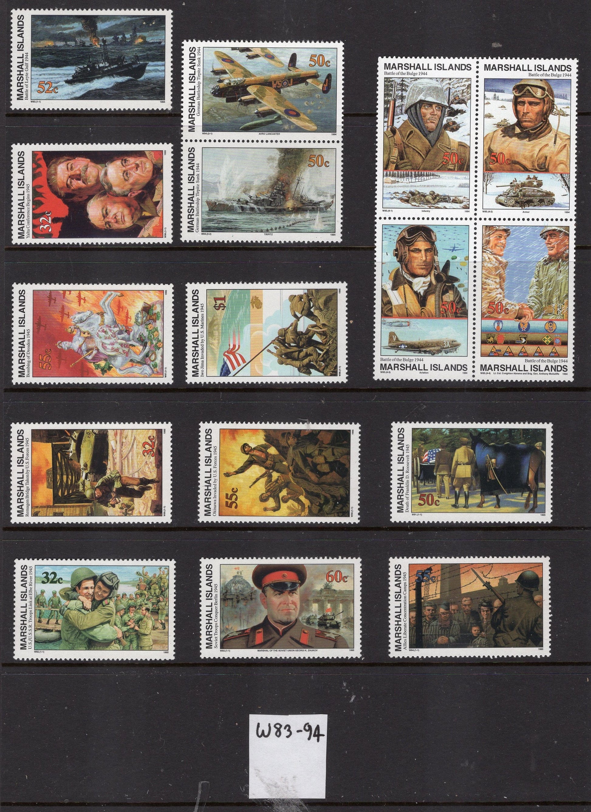 WORLD WAR II WW2 History 1939-1945 Hiroshima Iwo Jima shown on 155 Marshall Islands VFNHStamps - Vintage1989-95 - Stock# WW2 