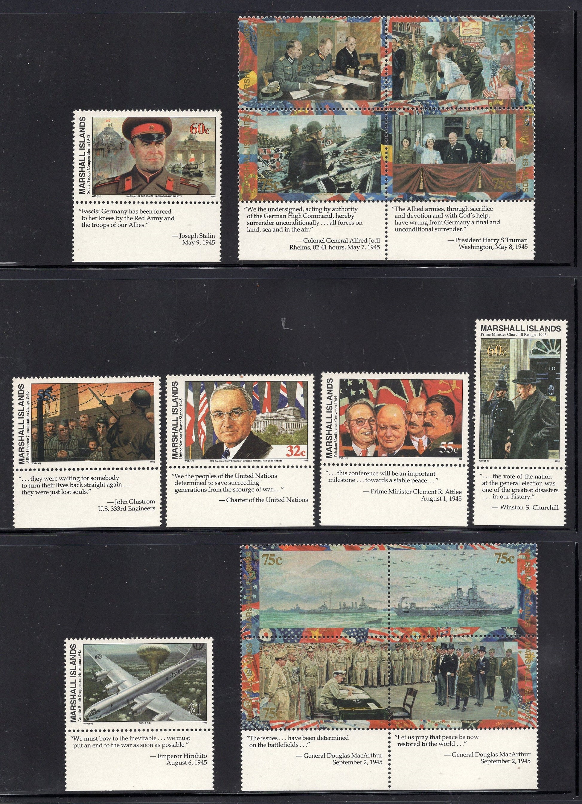 WORLD WAR II WW2 History 1939-1945 w/ Descriptive Tabs shown on 155 Marshall Islands VFNHStamps - Vintage1989-95-Stock# WW2Tab