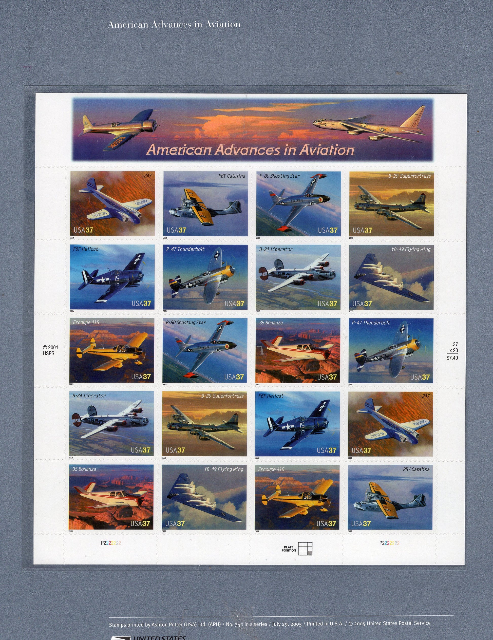 AVIATION ADVANCES Planes War Two Commemorative Panels with Sheet of 10 Stamps Illustrations Descriptive Text Great Gift 8.5x11